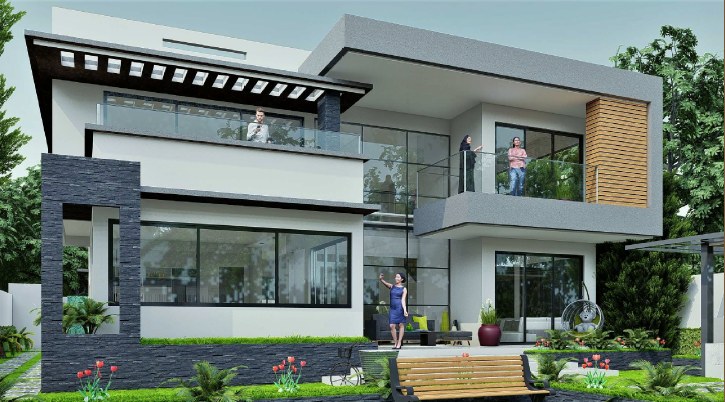 Perspective architecturale d’une villa contemporaine